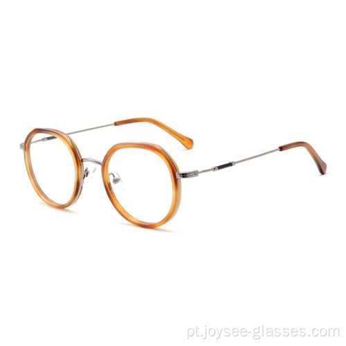 Cores da moda Novo quadro de óculos de acetato redondo de metal combinado de metal